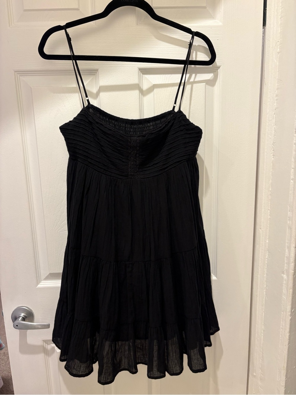 Zara NWT Black Cotton Tiered Mini Dress Size L Boho Adjustable Straps - Picture 3 of 9